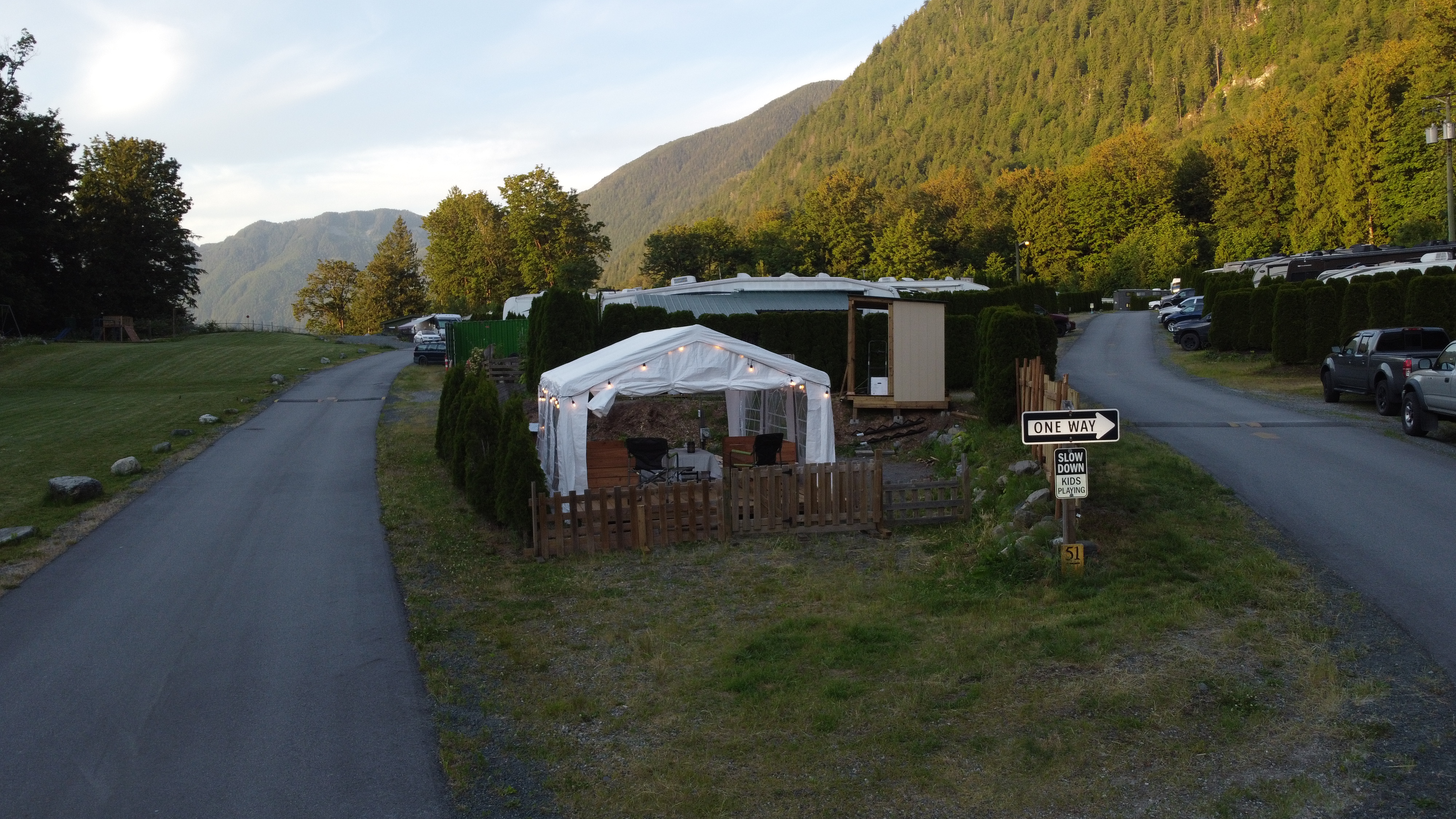 The Pavilion in its setting, with Mt. Cheam and the valley rising behind the resort
